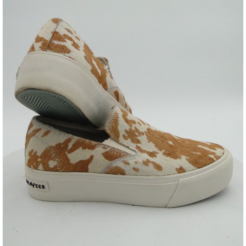 SeaVees Baja Women Sz 6.5 Platform Mulholland Cowhide Sneakers Tan Ivory Slip On - Picture 5 of 9